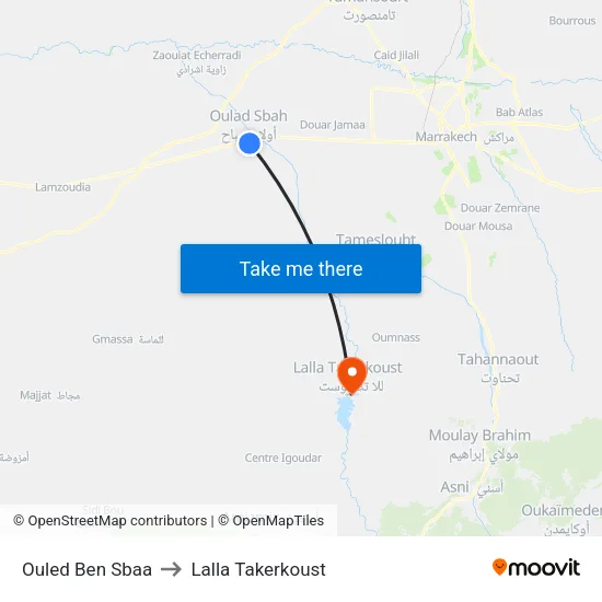 Ouled Ben Sbaa to Lalla Takerkoust map