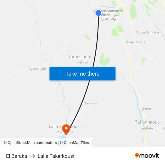 El Baraka to Lalla Takerkoust map