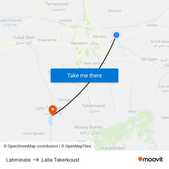 Lahminate to Lalla Takerkoust map