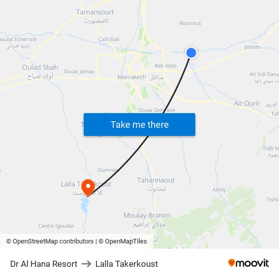 Dr Al Hana Resort to Lalla Takerkoust map