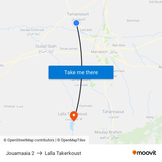 Jouamaaia 2 to Lalla Takerkoust map