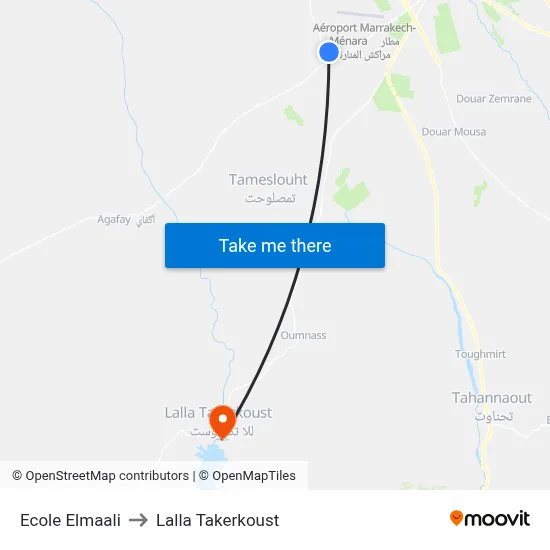 Ecole Elmaali to Lalla Takerkoust map