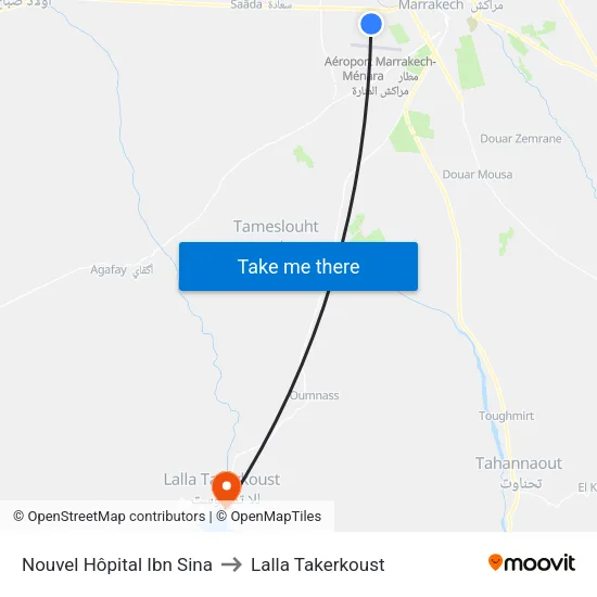 Nouvel Hôpital Ibn Sina to Lalla Takerkoust map
