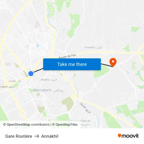 Gare Routière to Annakhil map