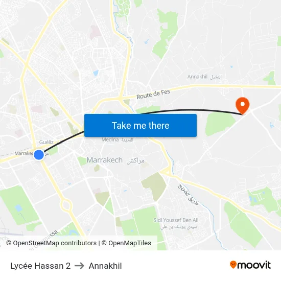 Lycée Hassan 2 to Annakhil map