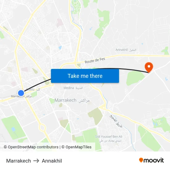 Marrakech to Annakhil map