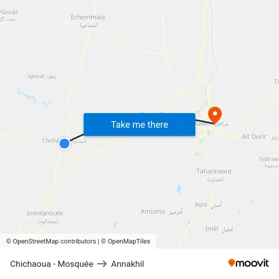 Chichaoua - Mosquée to Annakhil map