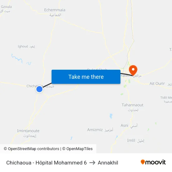 Chichaoua - Hôpital Mohammed 6 to Annakhil map