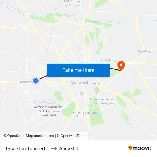 Lycée Ibn Toumert 1 to Annakhil map