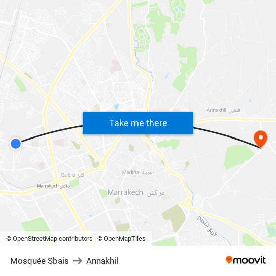 Mosquée Sbais to Annakhil map
