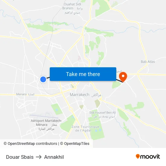 Douar Sbais to Annakhil map