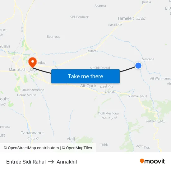 Entrée Sidi Rahal to Annakhil map