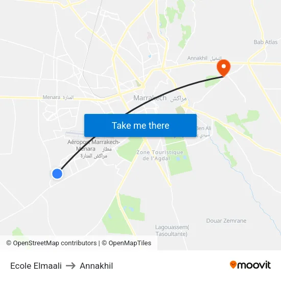Ecole Elmaali to Annakhil map