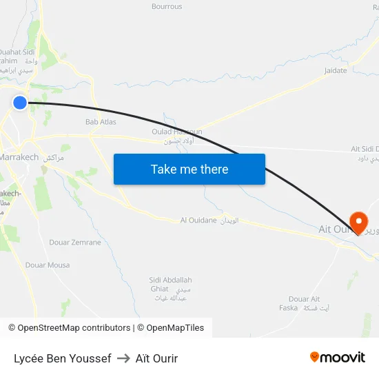 Lycée Ben Youssef to Aït Ourir map