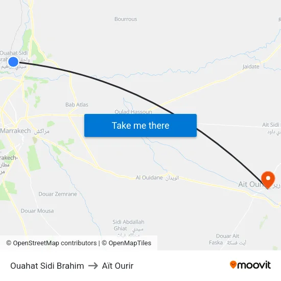 Ouahat Sidi Brahim to Aït Ourir map