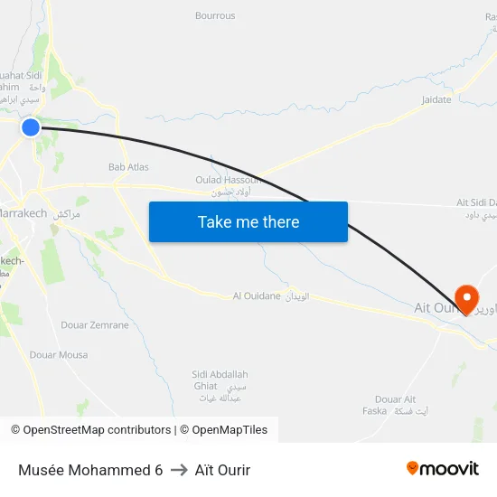 Musée Mohammed 6 to Aït Ourir map
