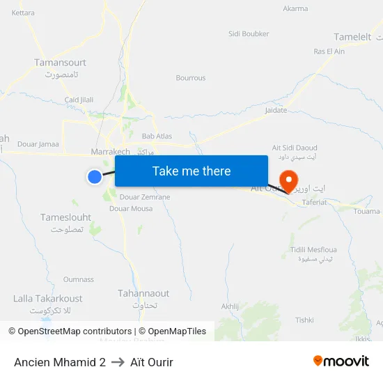 Ancien Mhamid 2 to Aït Ourir map