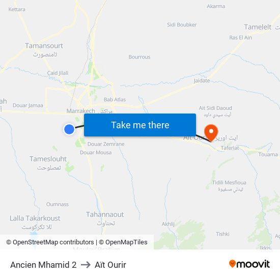 Ancien Mhamid 2 to Aït Ourir map