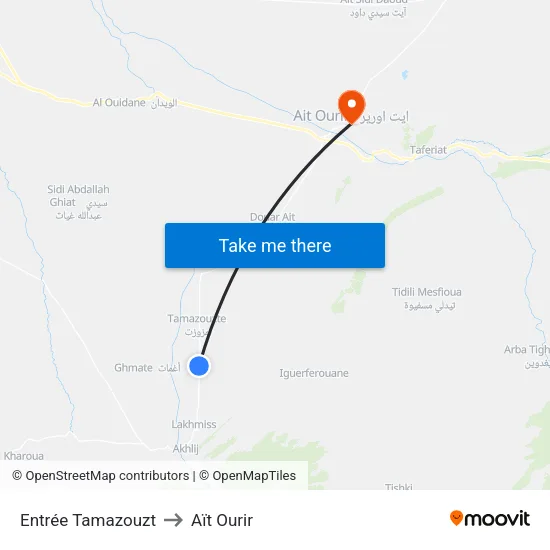 Entrée Tamazouzt to Aït Ourir map