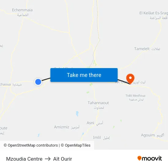 Mzoudia Centre to Aït Ourir map