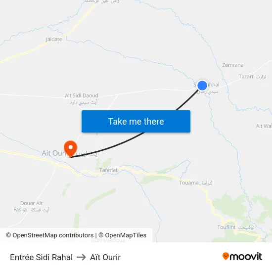 Entrée Sidi Rahal to Aït Ourir map