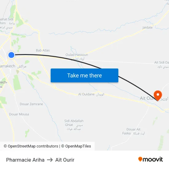 Pharmacie Ariha to Aït Ourir map