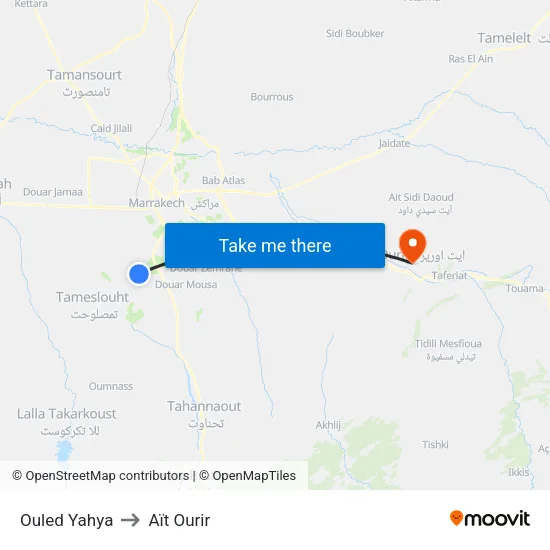 Ouled Yahya to Aït Ourir map