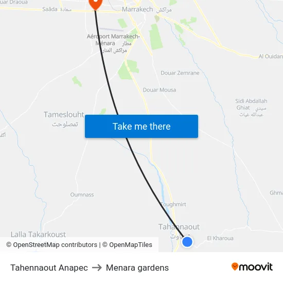 Tahennaout Anapec to Menara gardens map