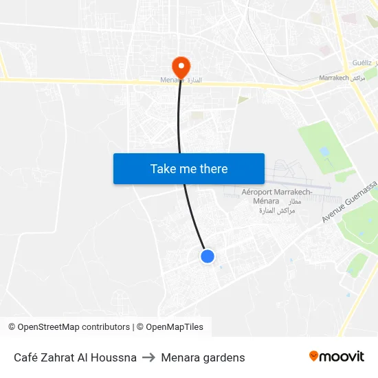 Café Zahrat Al Houssna to Menara gardens map