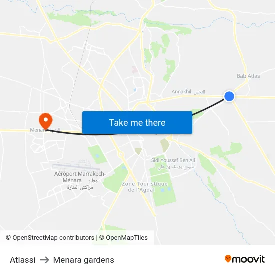 Atlassi to Menara gardens map