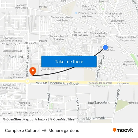 Complexe Culturel to Menara gardens map