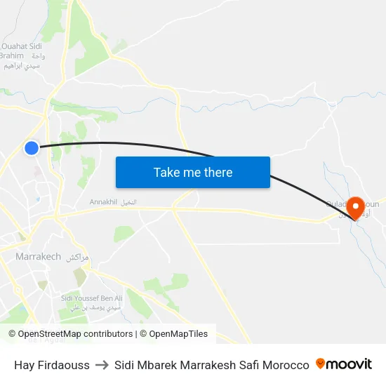 Hay Firdaouss to Sidi Mbarek Marrakesh Safi Morocco map
