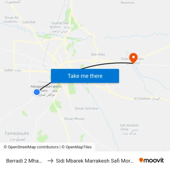 Berradi 2 Mhamid to Sidi Mbarek Marrakesh Safi Morocco map