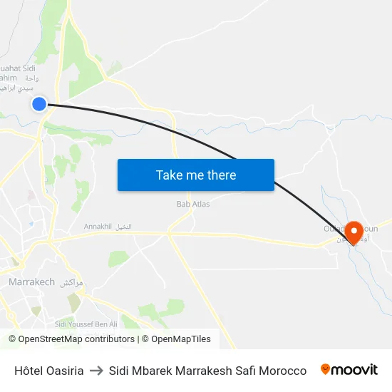 Hôtel Oasiria to Sidi Mbarek Marrakesh Safi Morocco map