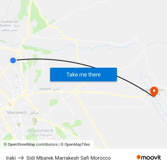 Iraki to Sidi Mbarek Marrakesh Safi Morocco map