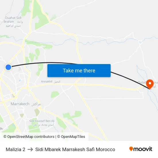 Malizia 2 to Sidi Mbarek Marrakesh Safi Morocco map