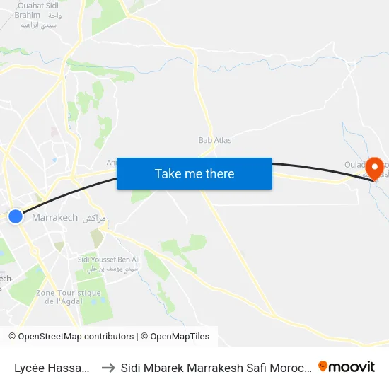 Lycée Hassan 2 to Sidi Mbarek Marrakesh Safi Morocco map