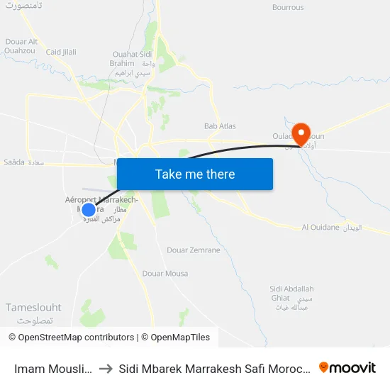 Imam Mouslim to Sidi Mbarek Marrakesh Safi Morocco map