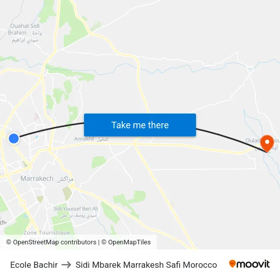 Ecole Bachir to Sidi Mbarek Marrakesh Safi Morocco map
