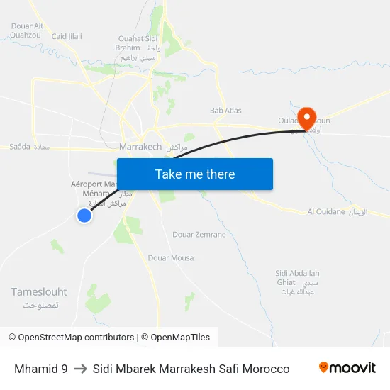 Mhamid 9 to Sidi Mbarek Marrakesh Safi Morocco map