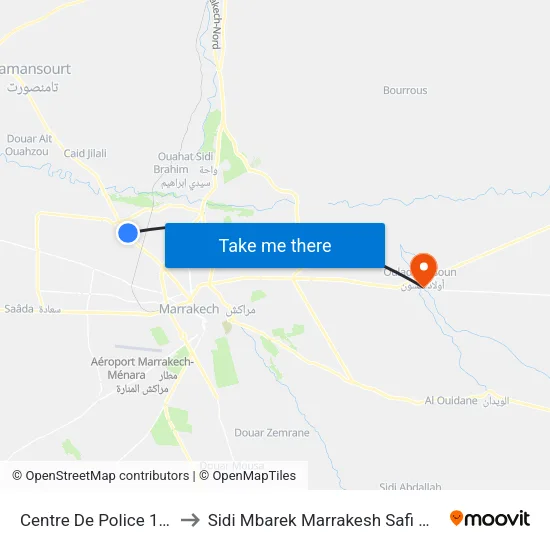 Centre De Police 13ème to Sidi Mbarek Marrakesh Safi Morocco map