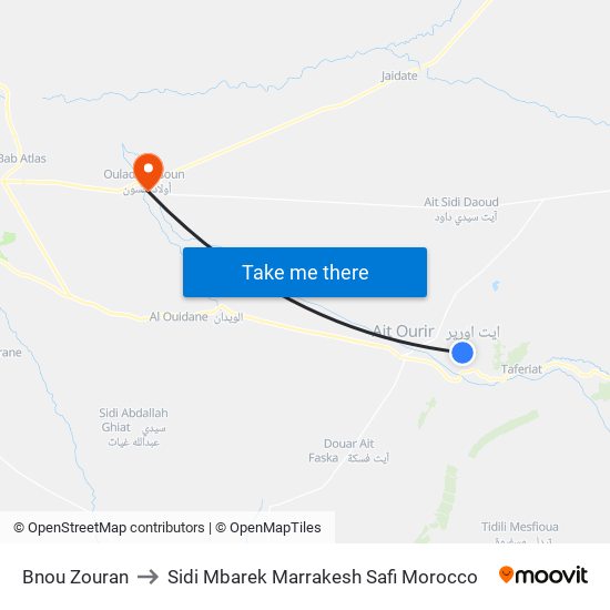 Bnou Zouran to Sidi Mbarek Marrakesh Safi Morocco map