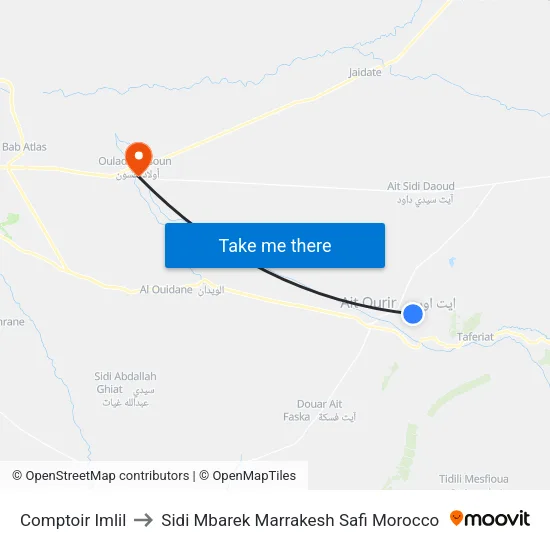 Comptoir Imlil to Sidi Mbarek Marrakesh Safi Morocco map