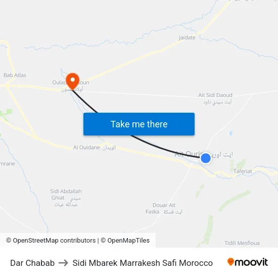 Dar Chabab to Sidi Mbarek Marrakesh Safi Morocco map