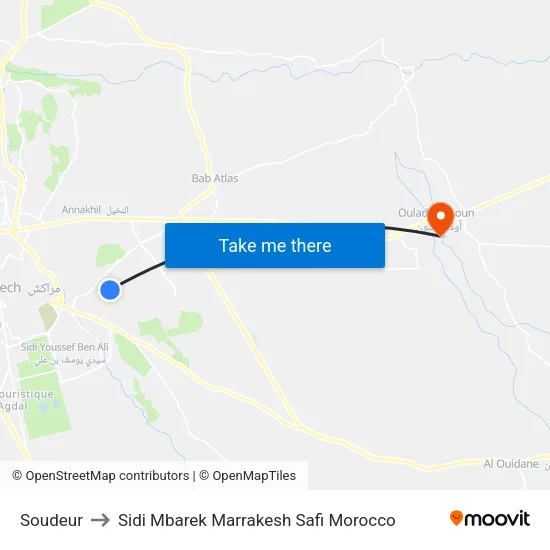 Soudeur to Sidi Mbarek Marrakesh Safi Morocco map