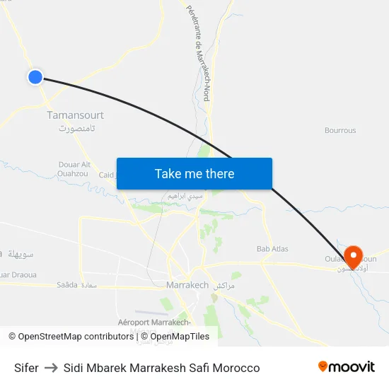 Sifer to Sidi Mbarek Marrakesh Safi Morocco map