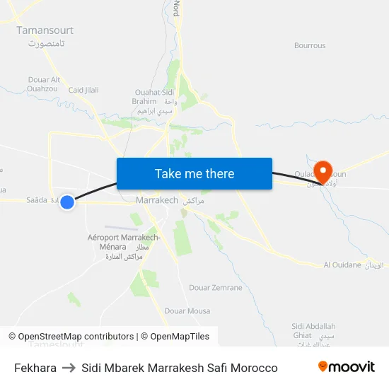 Fekhara to Sidi Mbarek Marrakesh Safi Morocco map