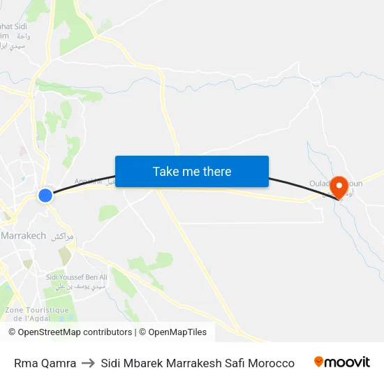 Rma Qamra to Sidi Mbarek Marrakesh Safi Morocco map