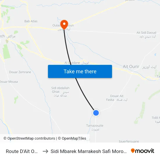 Route D'Aït Ourir to Sidi Mbarek Marrakesh Safi Morocco map