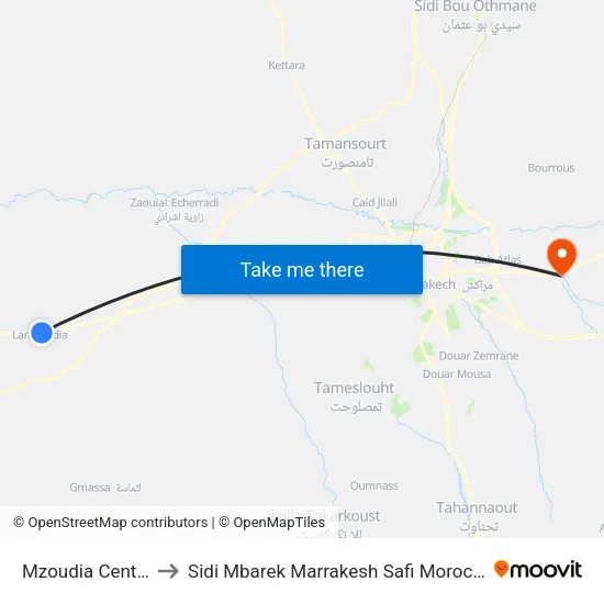 Mzoudia Centre to Sidi Mbarek Marrakesh Safi Morocco map